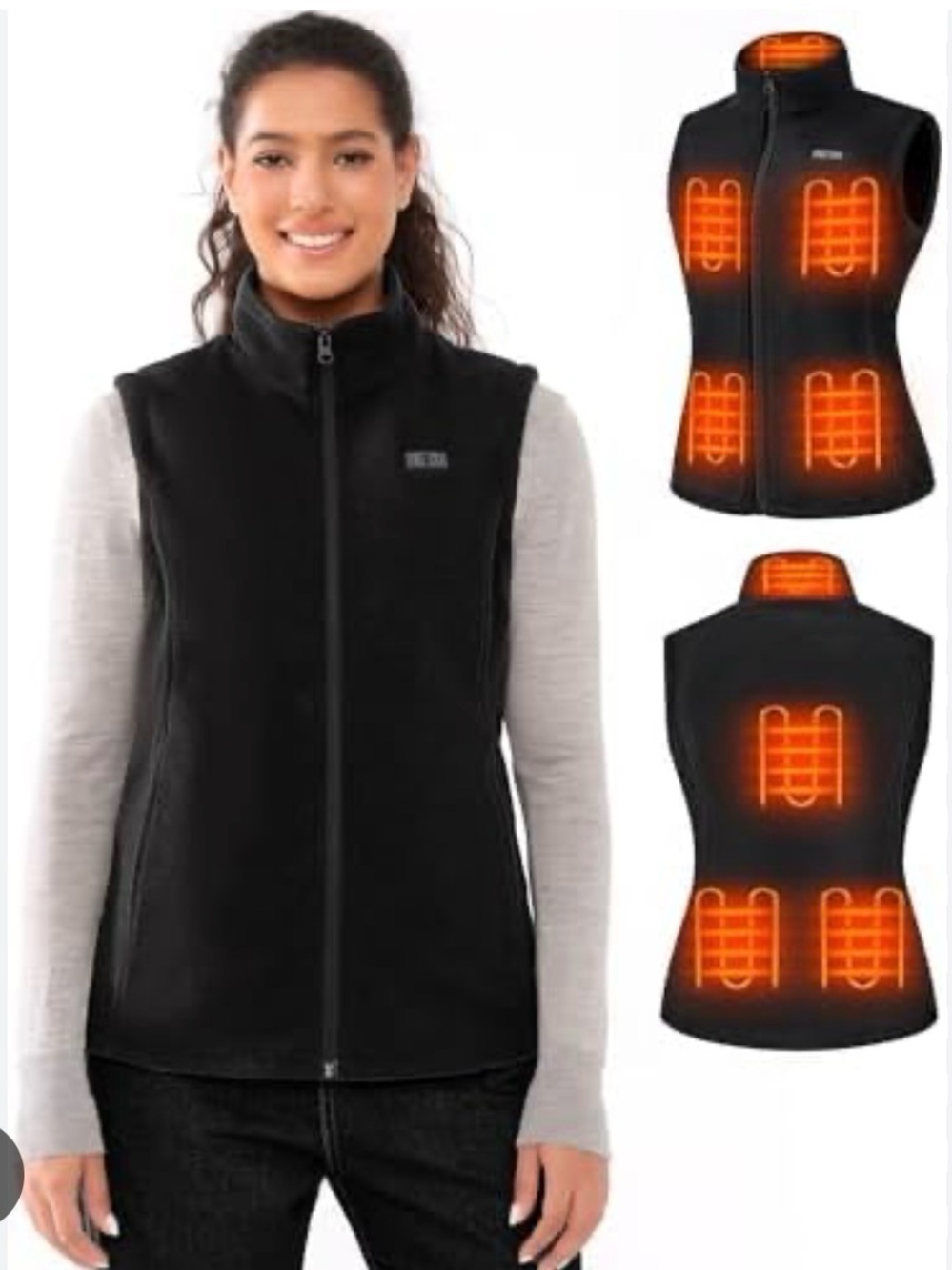Women's Black Heated Vest with Zipper - Brand:
